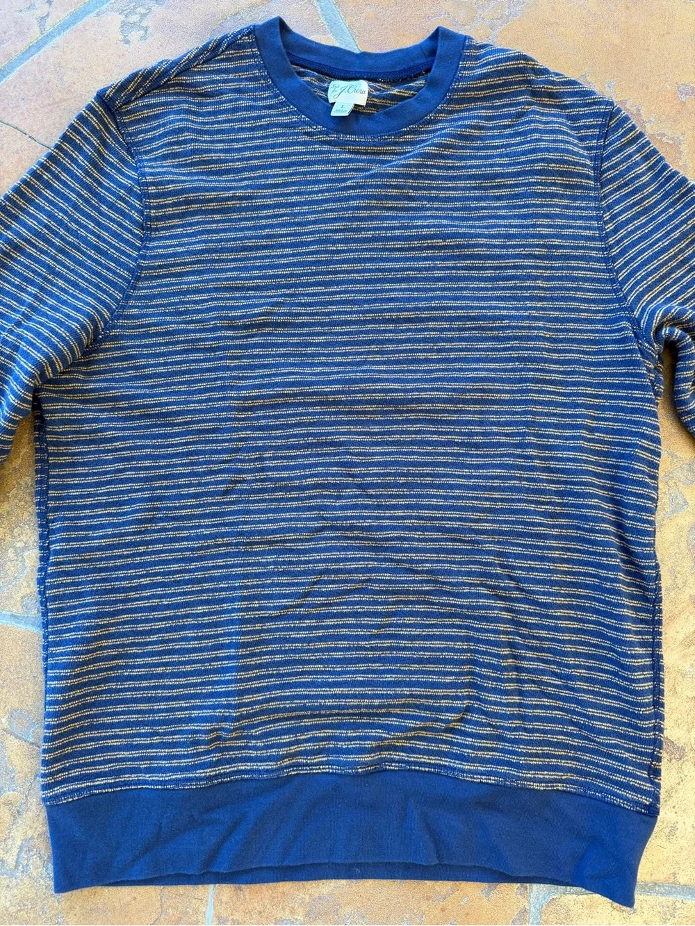 J.Crew 100% Cotton Blue Yellow Striped Knit Crewneck Pullover Sweater  #BW475 -L